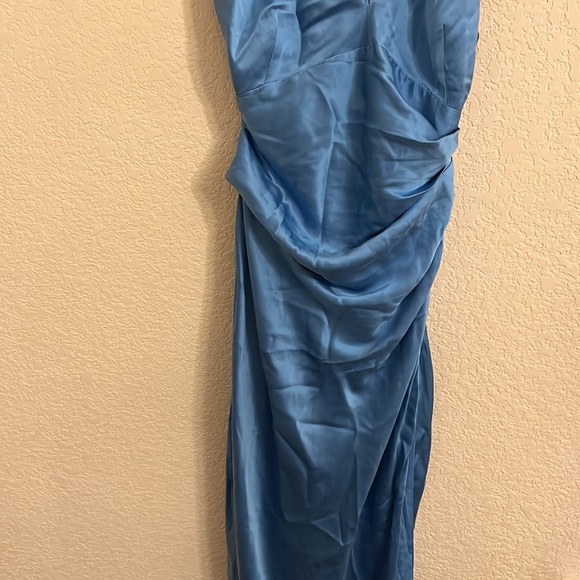 New - The Sei  Cross Wrap Halter Gown blue silk - Picture 7 of 16